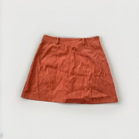Shein Corduroy Button Down Mini Skirt Womens Size M 6 Burnt Orange - Picture 6 of 6